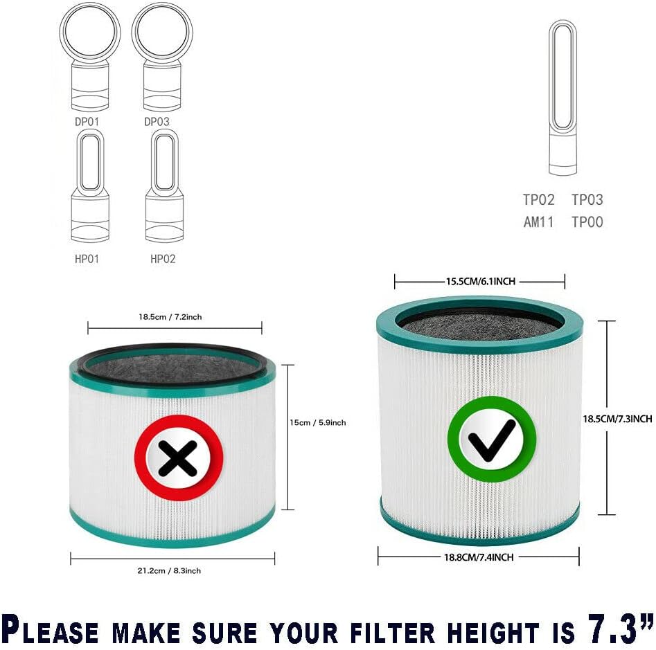 HEPA Replacement Filter for Dyson Air Purifier, Replaceable Filter Compatible with Dyson Pure Cool Link AM11 TP00 TP02 TP03 BP01 Air Purifier, Replaces Part # 968126-03